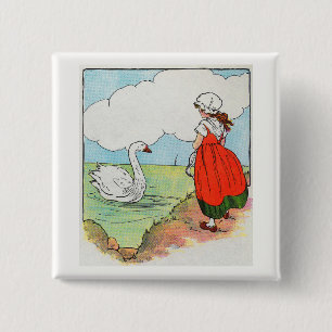 Swan, Swan Over the Sea Mother Goose Nursery Rhyme 15 Cm Square Badge
