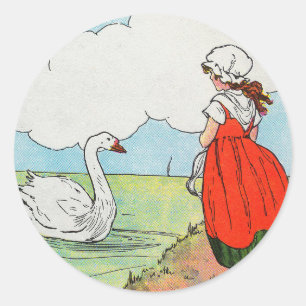 Swan, Swan Over the Sea Mother Goose Nursery Rhyme Classic Round Sticker