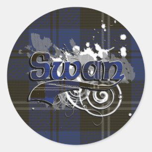 Swan Tartan Grunge Classic Round Sticker