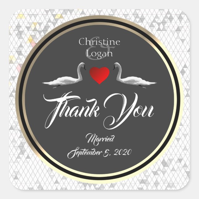 Swan Thank you Square Sticker (Front)