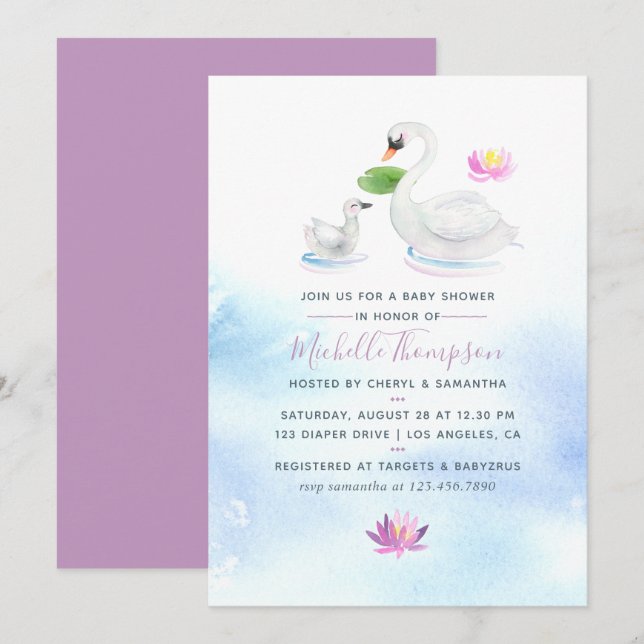 Swan Watercolor Baby Shower invitation (Front/Back)