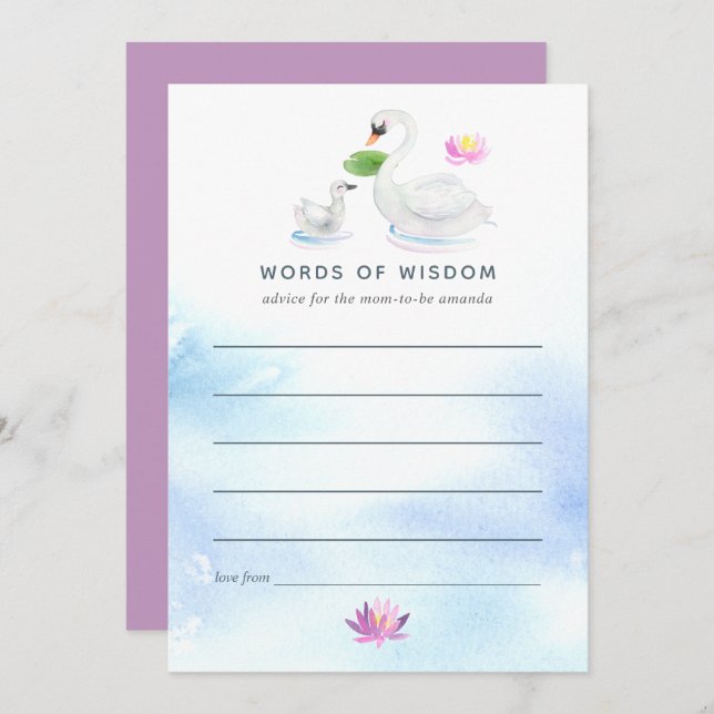 Swan Watercolor Baby Shower Mother Advice Invitation (Front/Back)