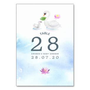 Swan Watercolor Baby Shower Table Number