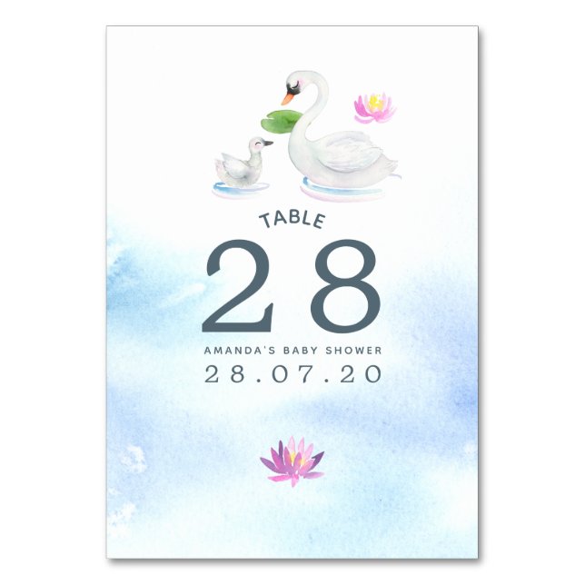 Swan Watercolor Baby Shower Table Number (Front)