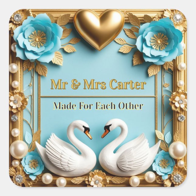Swan Wedding Frame For Luxury Wedding Decor ✨ Square Sticker (Front)