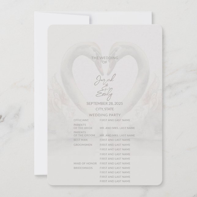 Swan Wedding Program | Full Invitation (Front)