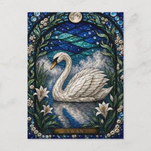 Swan, White Lily Stained Glass Postcard
