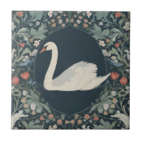 Swan William Morris style Left facing Floral