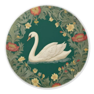 Swan William Morris style Left facing Teal Green Ceramic Knob