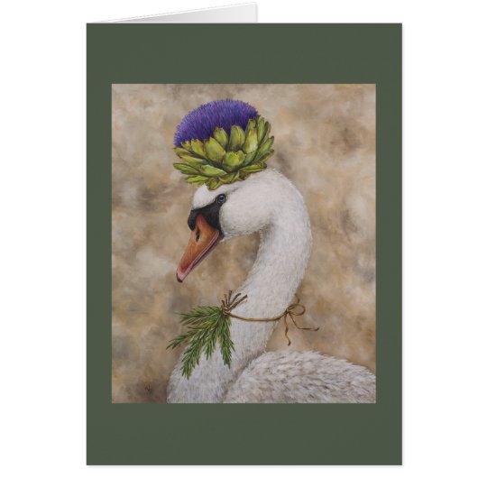 Swan with artichoke and rosemary greeting card