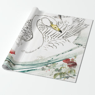 SWAN WITH FLOWERS Wrapping Paper