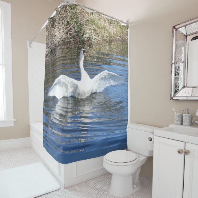 Swan with Spread Wings Shower Curtain  (In Situ)