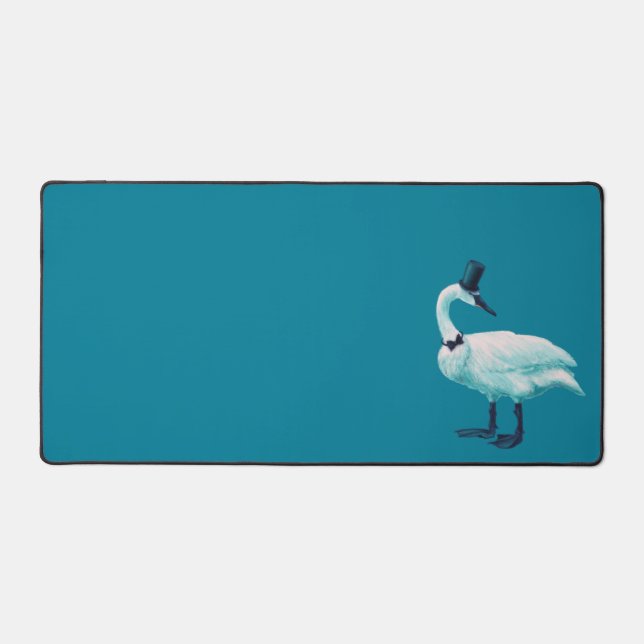 Swan With Top Hat Quirky Funny Bird Art Desk Mat (Front)