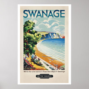 Swanage Bay South East of Dorset England Vintage Poster