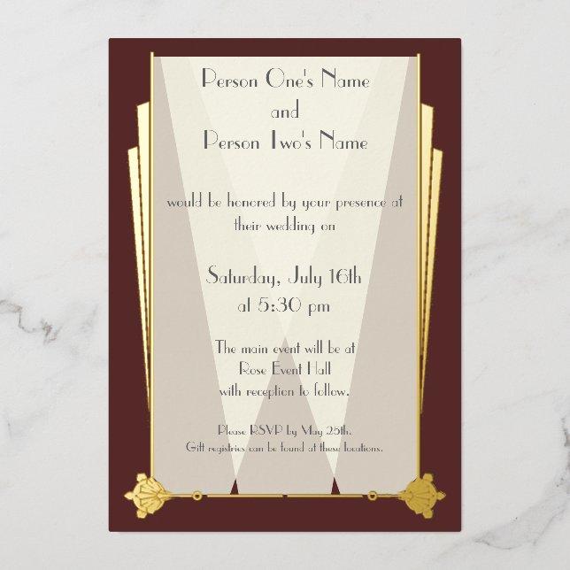 Swanky Art Deco in Red Foil Invitation (Front)