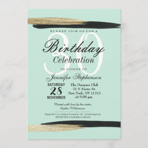 Swanky Chic Faux Gold and Black Brushstrokes Invitation
