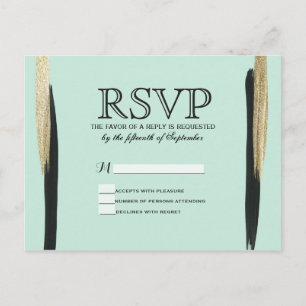 Swanky Chic Faux Gold and Black Brushstrokes Invitation Postcard