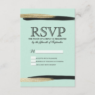 Swanky Chic Faux Gold and Black Brushstrokes RSVP Card