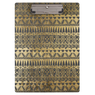 Swanky Faux Gold and Black Hand Drawn Aztec Clipboard