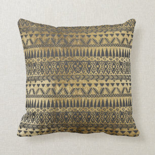 Swanky Faux Gold and Black Hand Drawn Aztec Cushion