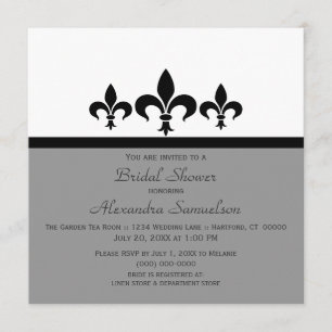Swanky Fleur De Lis Bridal Shower Invite, Grey Invitation