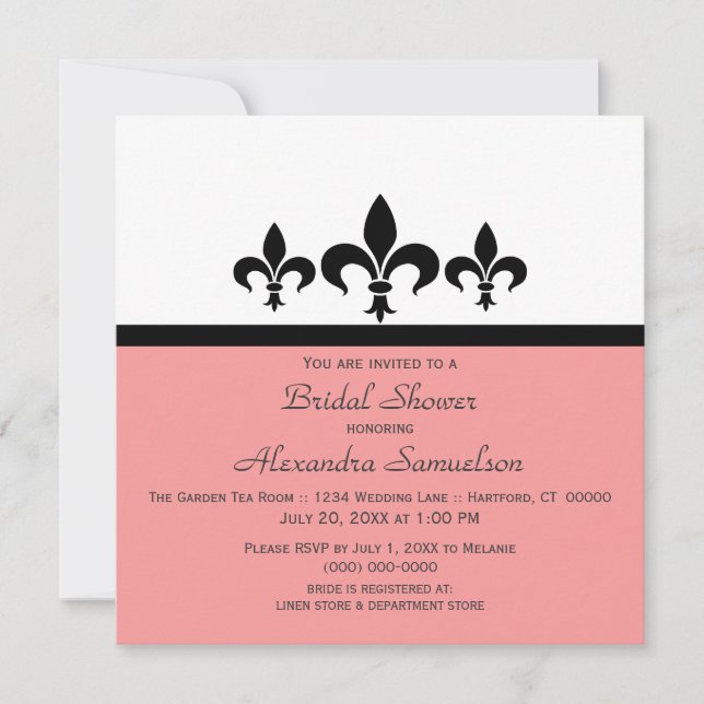 Swanky Fleur De Lis Bridal Shower Invite, Pink Invitation (Front)