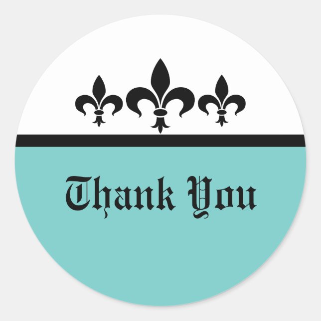 Swanky Fleur De Lis Thank You Stickers, Aqua Classic Round Sticker (Front)