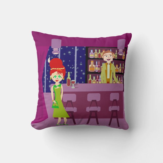 Swanky Lounge Romantic Retro Date Art Illustration Cushion (Front)