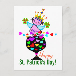 ♫♥Swanky Queen-Cat-St. Patrick's Day Postcard♥♪ Postcard