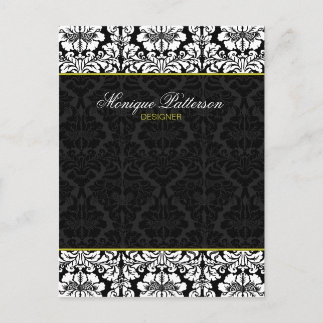 Swanky Sage Black Damask Chic Bow Card (Front)