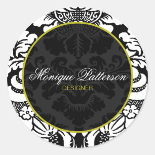 Swanky Sage Black Damask Chic Round Sticker