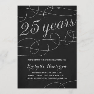 Swanky Silver 25th Birthday Party Invitation