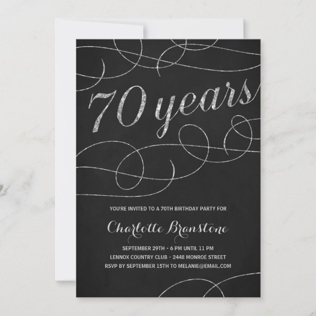 Swanky Silver 70th Birthday Party Invitation (Front)
