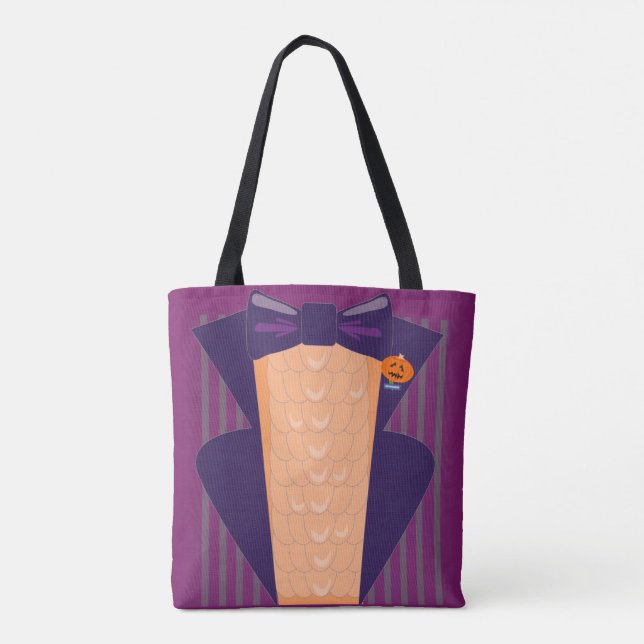 Swanky Spooky Funny Halloween Tuxedo Design Tote Bag (Back)