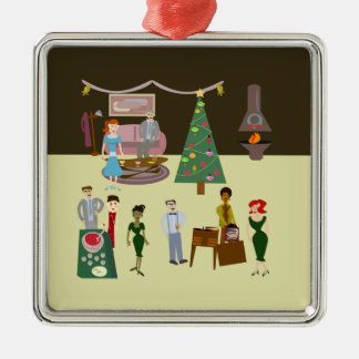 Swanky Vintage Cartoon Holiday Party Art  Metal Tree Decoration