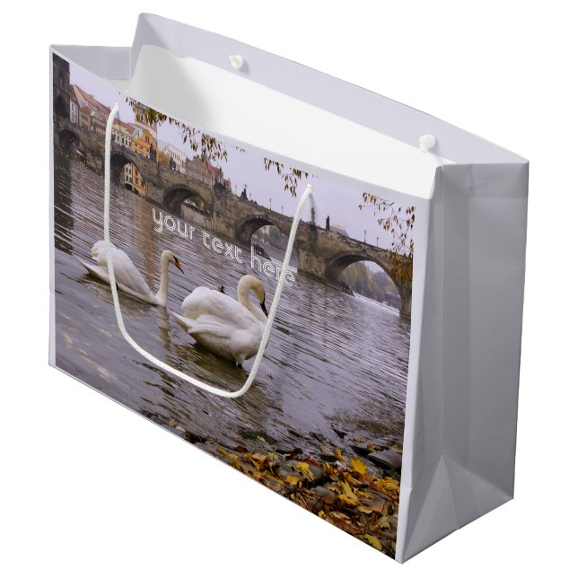 Swans and Charles bridge in Prague Large Gift Bag (Front Angled)