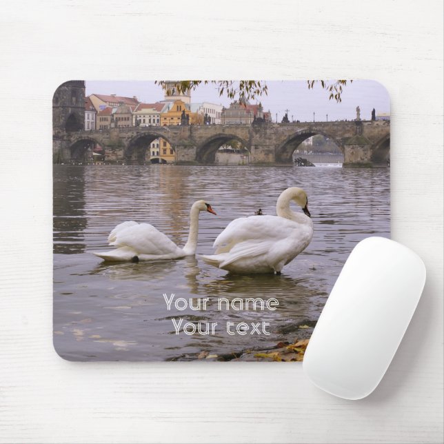 Swans and Charles bridge in Prague Mouse Mat (With Mouse)