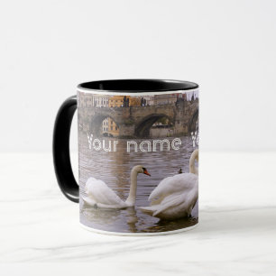 Swans and Charles bridge in Prague Mug