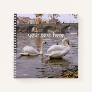Swans and Charles bridge in Prague Notebook