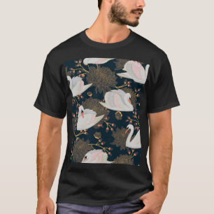 Swans and chrysanthemums, natural pattern. T-Shirt