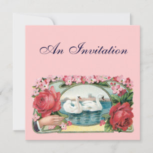 Swans and Roses Custom Party Invitations