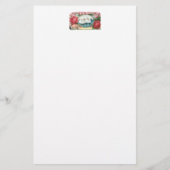 Swans and Roses Vintage Art Stationery (Front)