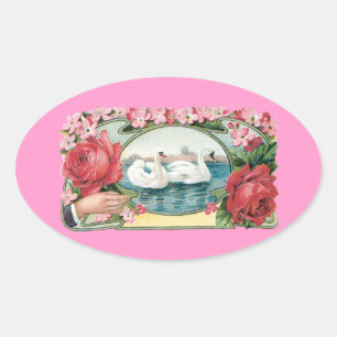Swans and Roses Vintage Art Stickers