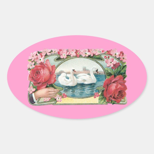 Swans and Roses Vintage Art Stickers (Front)