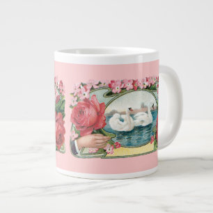 Swans and Roses Vintage Victorian Large Coffee Mug