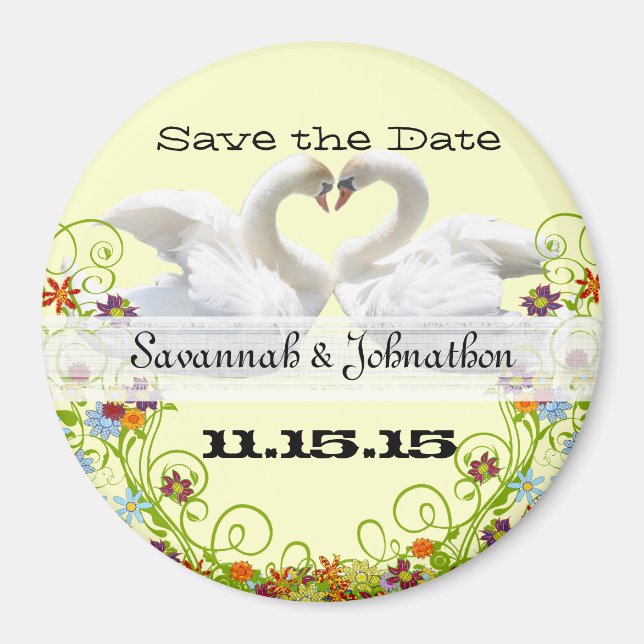 Swans and Swirls Save the Date Wedding Magnet (Front)