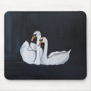Swans at Night Painting by Alfred Fox Mouse Mat
