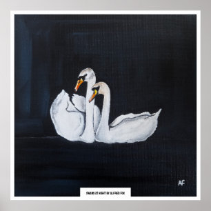 Swans at Night Painting by Alfred Fox Poster
