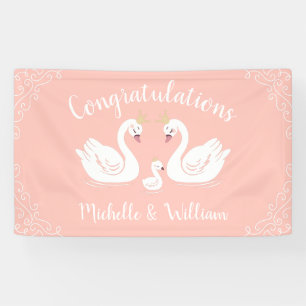Swans Baby Shower Bird with Crown Co-Ed Peach Banner