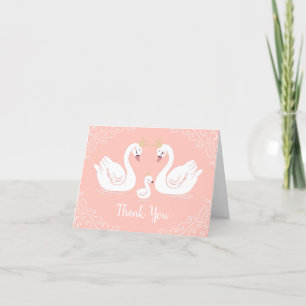 Swans Baby Shower Bird with Crown Co-Ed Peach Thank You Card